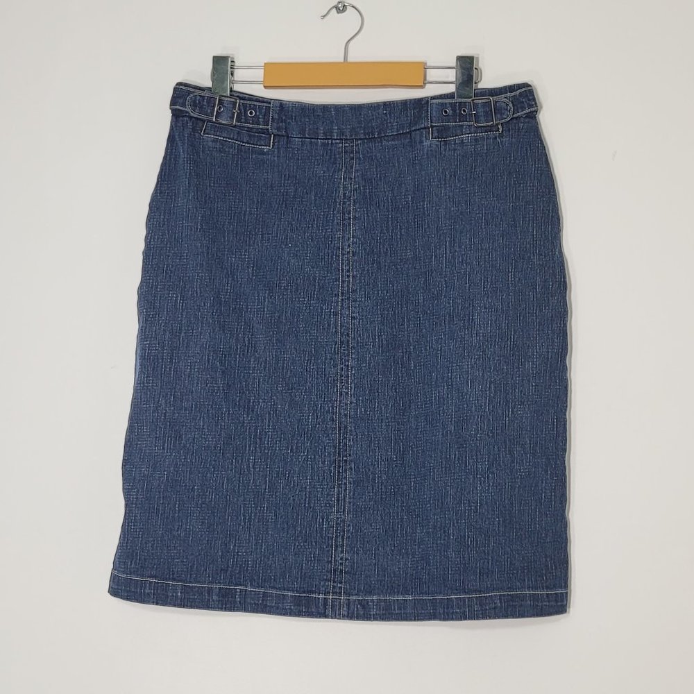 AN Amerique Du Nord Retro Blue Jean 90% Cotton Denim Stretch Skirt Y2K Size 14